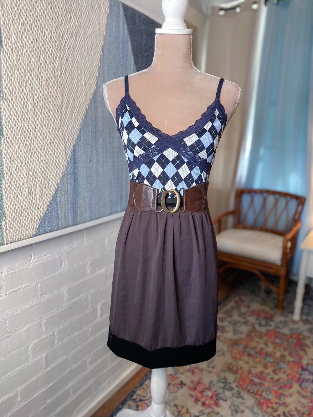 Gap Brown Mini Skirt with Black Velvet Silk BlendTrim